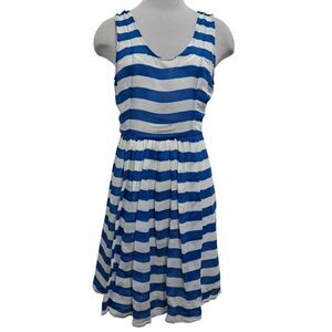 Plenty By Tracy Reese Linen Blend Sheer Bold Stripes Frock Dress In Skydriver S8